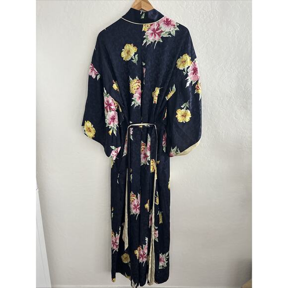 Christian Dior 1size LUXURY HEAVY Kimono Floral Robe in Navy & Yellow SILK STORY - Picture 7 of 9